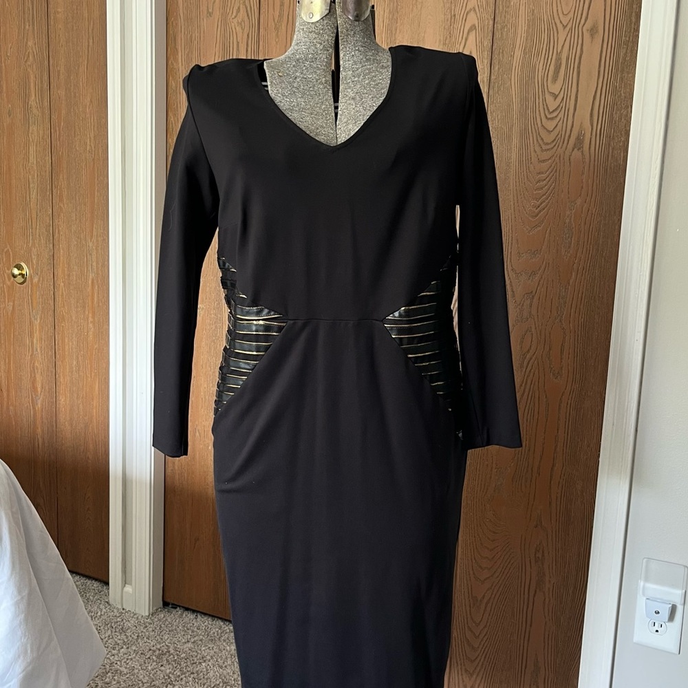 Eloquii Black V-Neck Dress with Gold Details